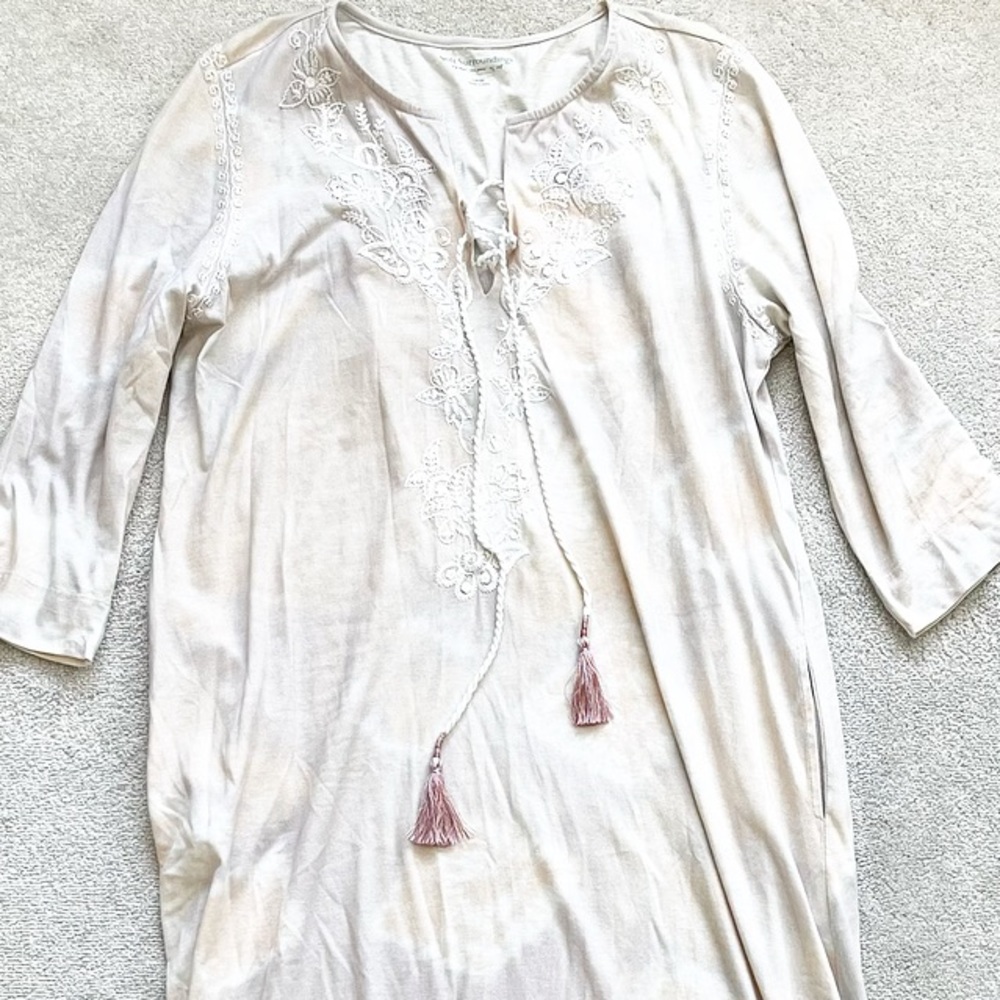 SOFT SURROUNDINGS MAXI TIE DYE COTTON DRESS WITH TASSELS SIZE LARGE BOHO - Picture 3 of 10